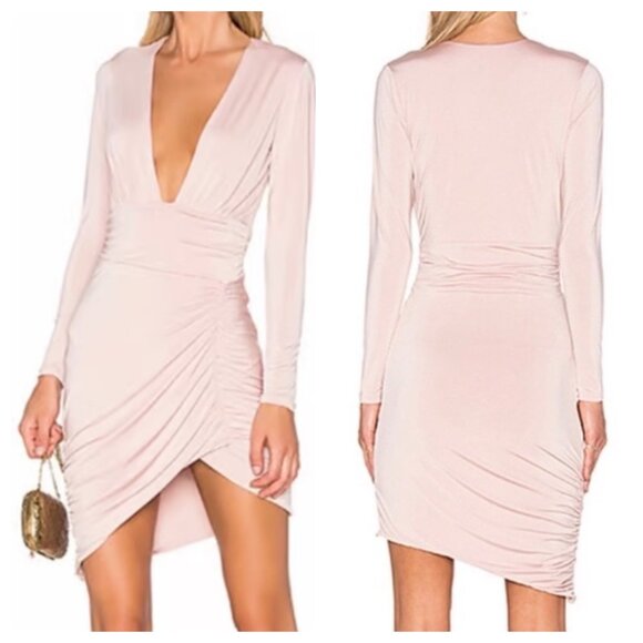 NBD Revolve Coco Mini Dress Womens Small Pink Ruched Long Sleeves Bodycon Party - Picture 3 of 16